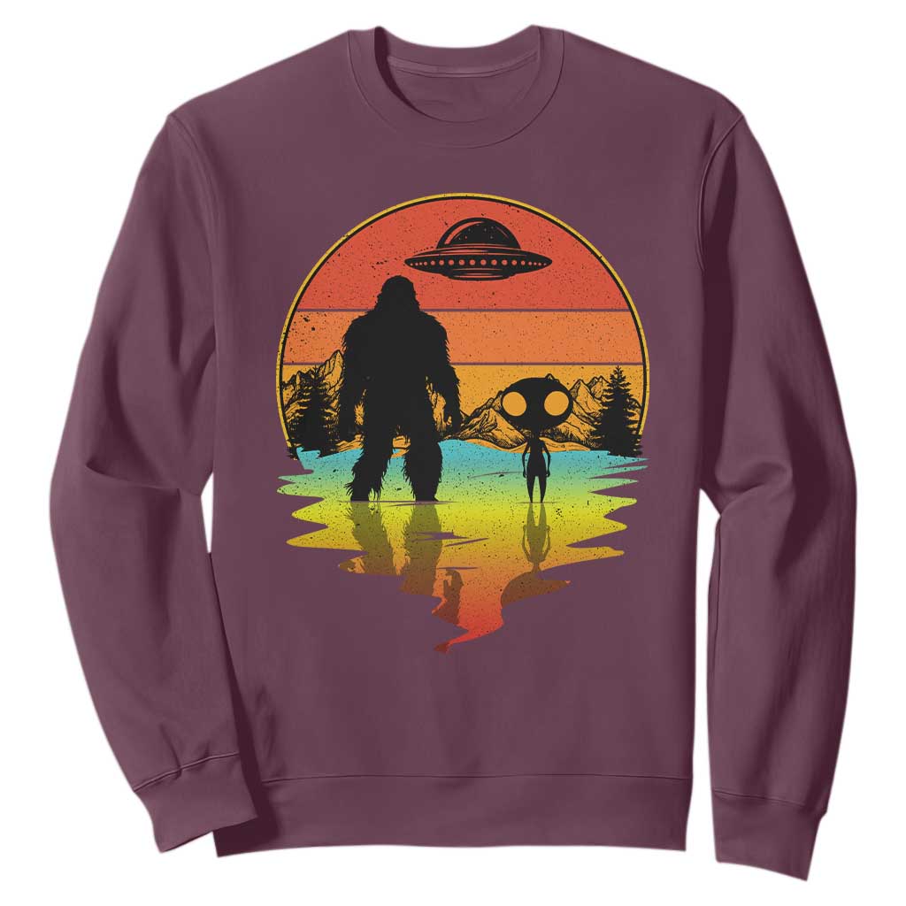 Funny Bigfoot Christmas Sweatshirt Believe Bigfoot Alien Santa Hat Sasquatch Loves TS10 Maroon Print Your Wear