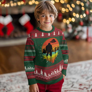 Funny Bigfoot Christmas Knit Sweatshirt Believe Bigfoot Alien Santa Hat Sasquatch Loves TS10 Christmas Print Your Wear