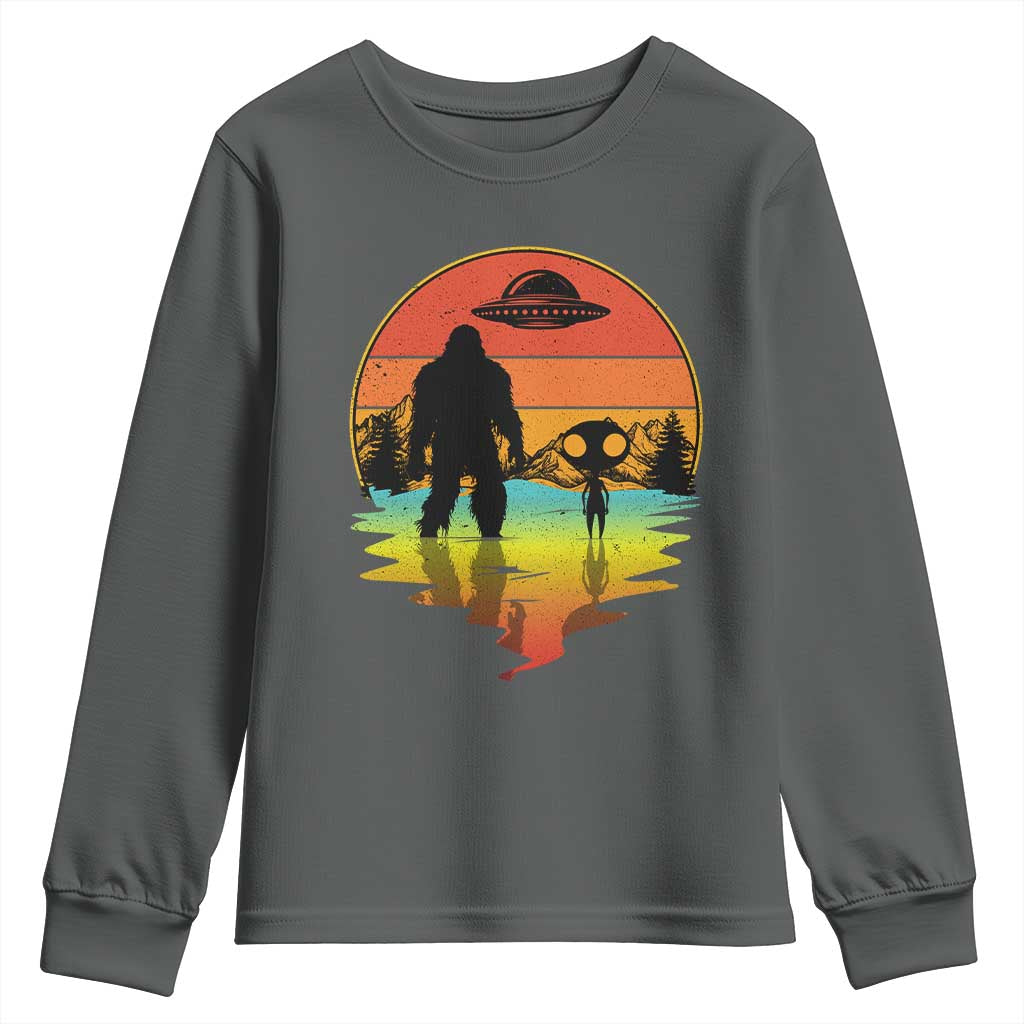 Funny Bigfoot Christmas Youth Sweatshirt Believe Bigfoot Alien Santa Hat Sasquatch Loves TS10 Dark Heather Print Your Wear