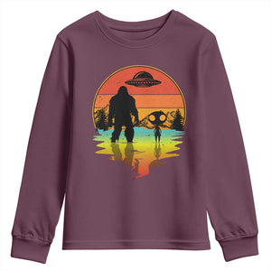 Funny Bigfoot Christmas Youth Sweatshirt Believe Bigfoot Alien Santa Hat Sasquatch Loves TS10 Maroon Print Your Wear