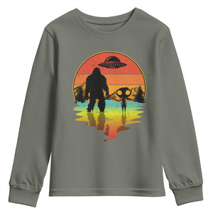 Funny Bigfoot Christmas Youth Sweatshirt Believe Bigfoot Alien Santa Hat Sasquatch Loves TS10 Military Green Print Your Wear