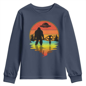 Funny Bigfoot Christmas Youth Sweatshirt Believe Bigfoot Alien Santa Hat Sasquatch Loves TS10 Navy Print Your Wear