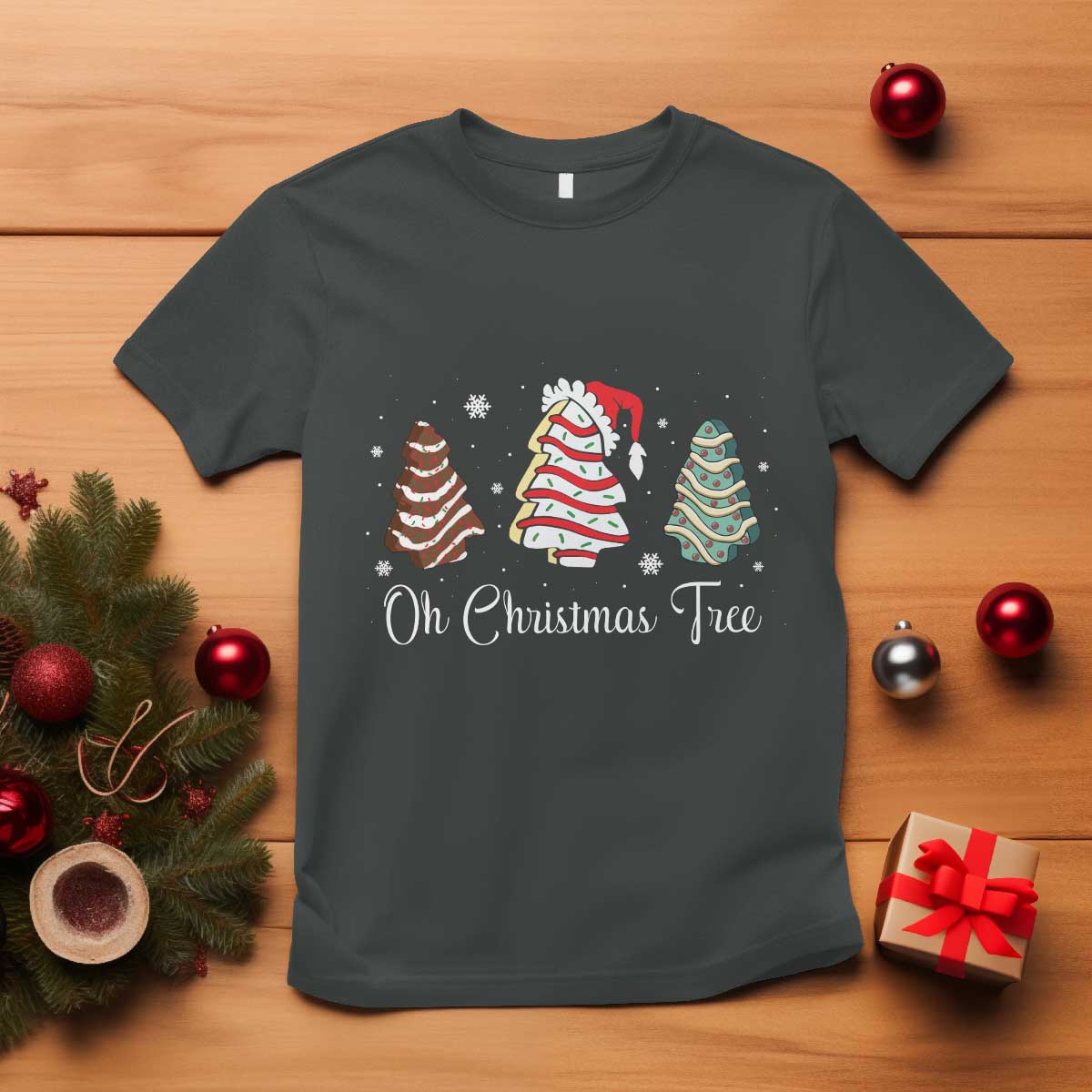 Funny Oh Christmas Tree Cakes T Shirt TS10 Dark Heather Print Your Wear