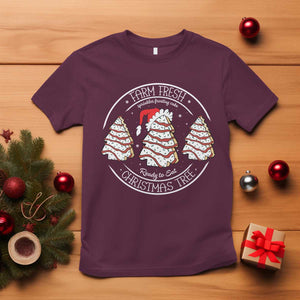 Farm Fresh Christmas Tree T Shirt Tree Cake Holiday Baking Crew TS10 Maroon Print Your Wear