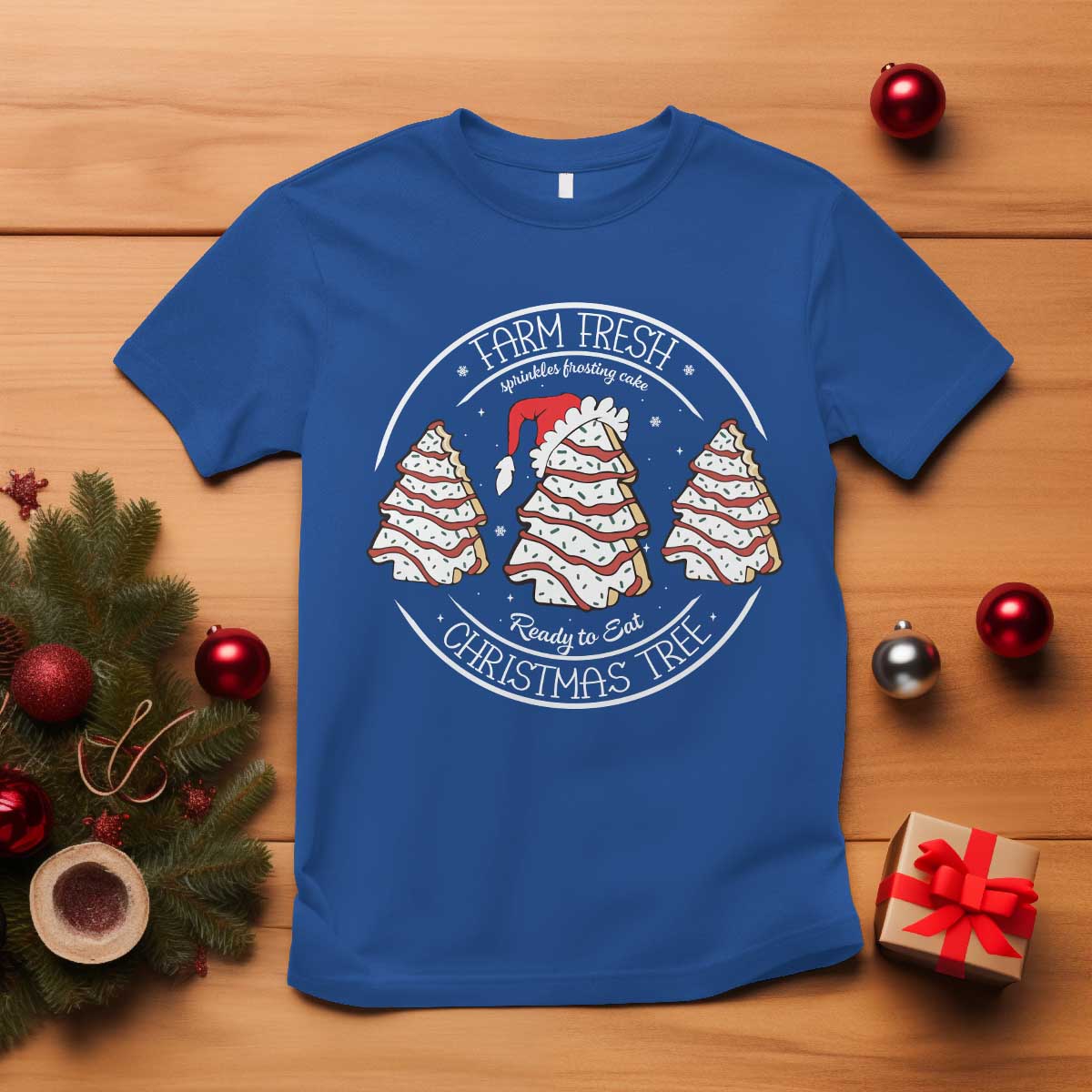 Farm Fresh Christmas Tree T Shirt Tree Cake Holiday Baking Crew TS10 Royal Blue Print Your Wear