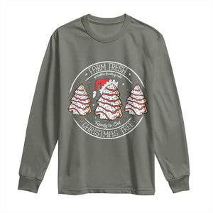Farm Fresh Christmas Tree Long Sleeve Shirt Tree Cake Holiday Baking Crew TS10 Military Green Print Your Wear