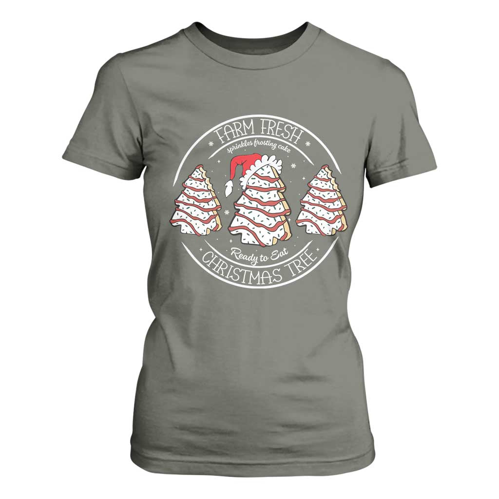 Farm Fresh Christmas Tree T Shirt For Women Tree Cake Holiday Baking Crew TS10 Military Green Print Your Wear
