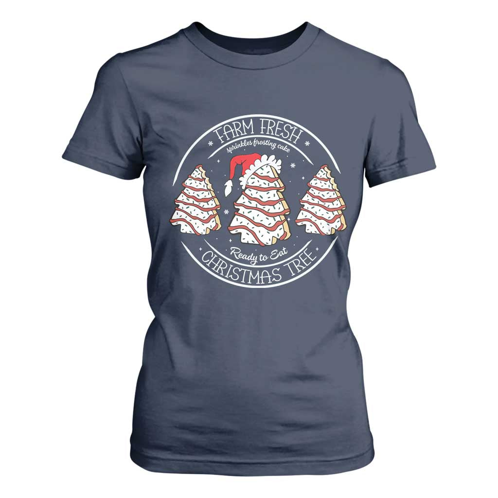 Farm Fresh Christmas Tree T Shirt For Women Tree Cake Holiday Baking Crew TS10 Navy Print Your Wear