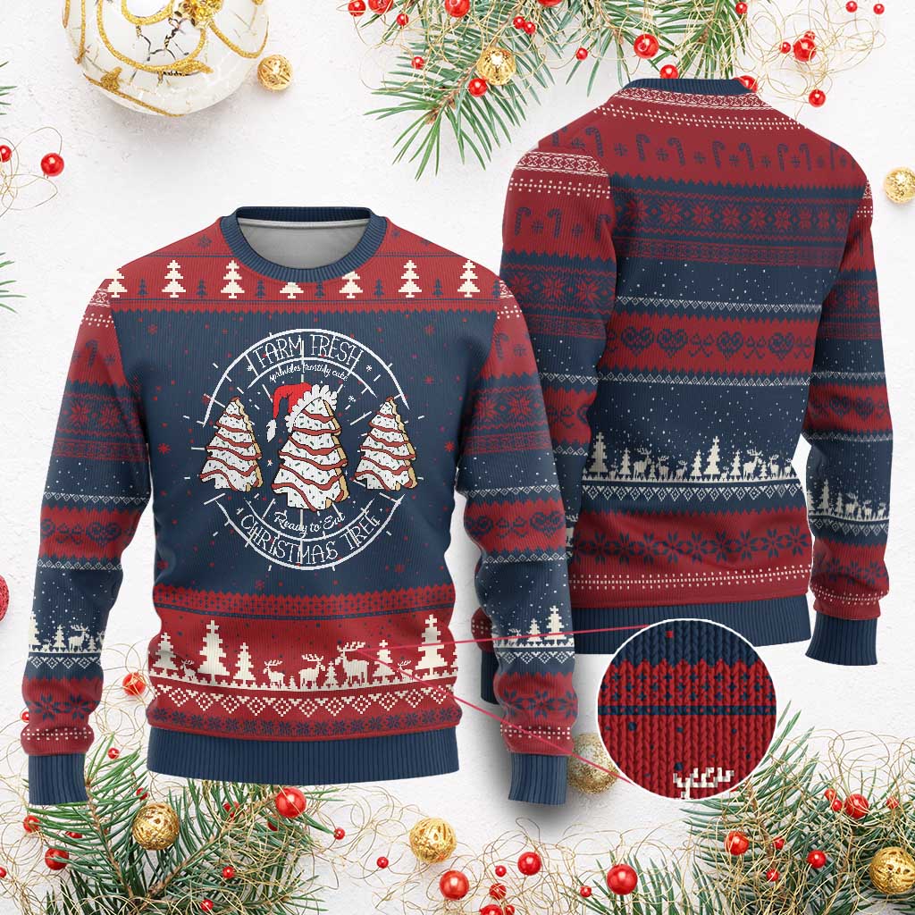 Farm Fresh Christmas Tree Knit Sweatshirt Tree Cake Holiday Baking Crew - Print Your Wear
