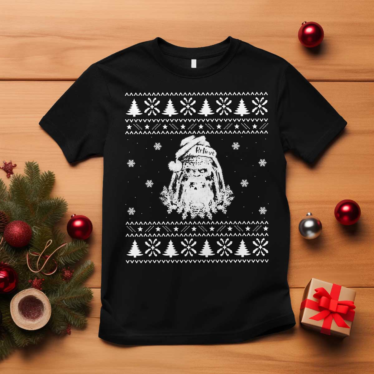 Bigfoot Santa Claus T Shirt Funny Ugly Xmas Sasquatch Lovers TS10 Black Print Your Wear