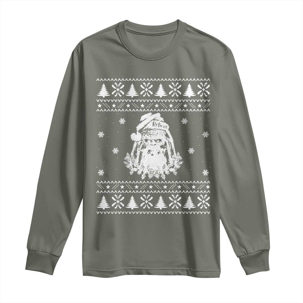 Bigfoot Santa Claus Long Sleeve Shirt Funny Ugly Xmas Sasquatch Lovers TS10 Military Green Print Your Wear