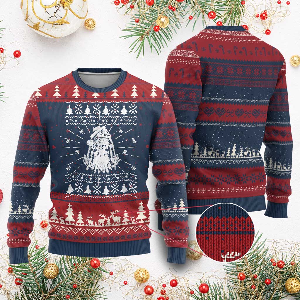 Bigfoot Santa Claus Knit Sweatshirt Funny Ugly Xmas Sasquatch Lovers TS10 Burgundy Print Your Wear