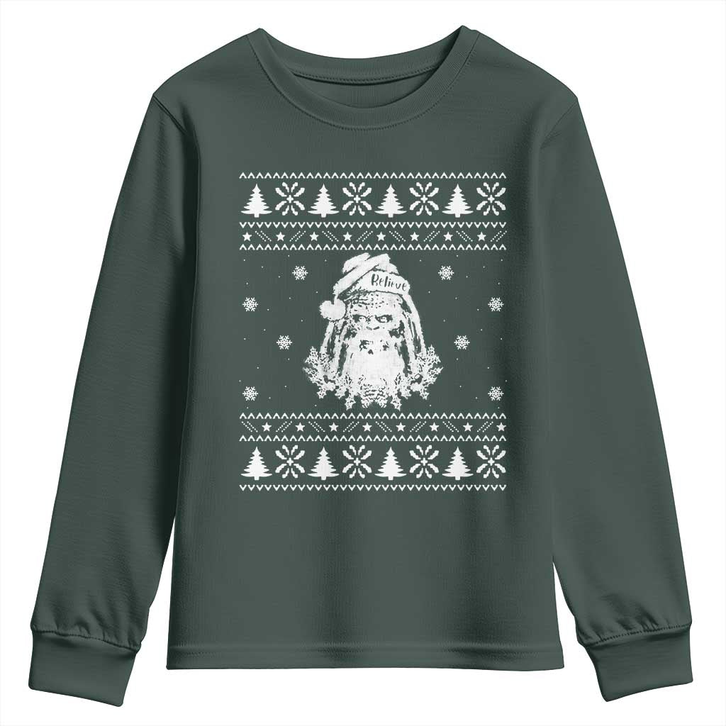 Bigfoot Santa Claus Youth Sweatshirt Funny Ugly Xmas Sasquatch Lovers TS10 Dark Forest Green Print Your Wear