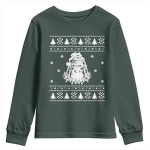 Bigfoot Santa Claus Youth Sweatshirt Funny Ugly Xmas Sasquatch Lovers TS10 Dark Forest Green Print Your Wear