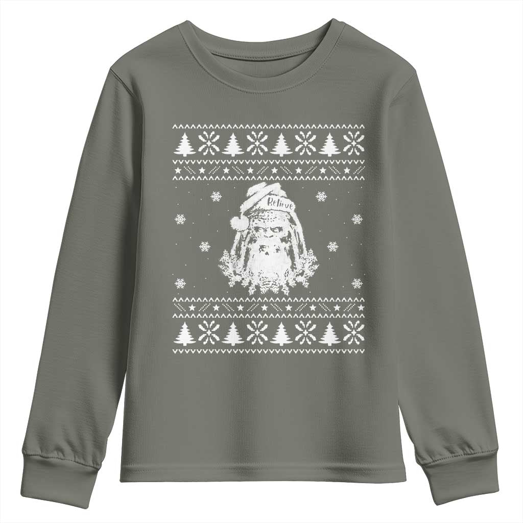 Bigfoot Santa Claus Youth Sweatshirt Funny Ugly Xmas Sasquatch Lovers TS10 Military Green Print Your Wear