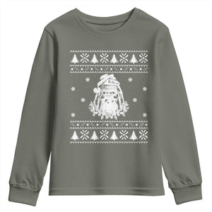 Bigfoot Santa Claus Youth Sweatshirt Funny Ugly Xmas Sasquatch Lovers TS10 Military Green Print Your Wear