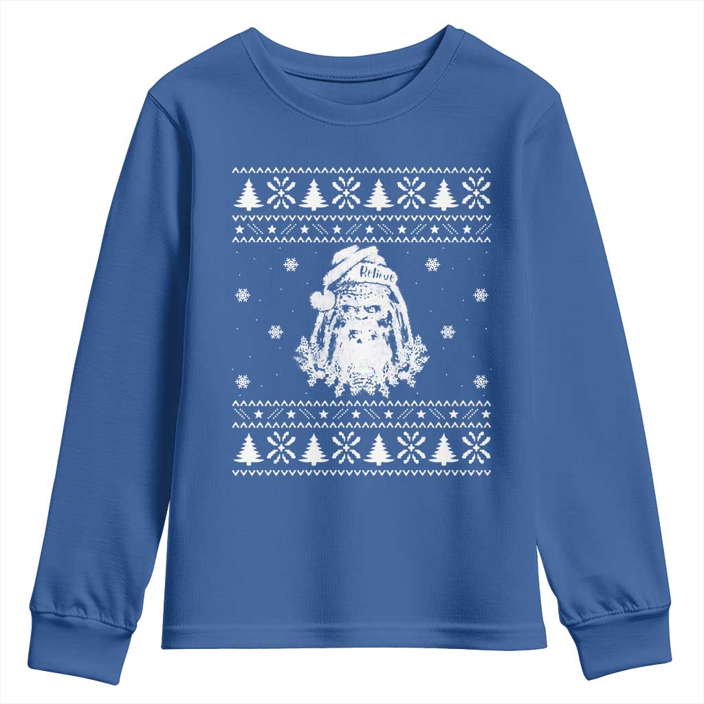 Bigfoot Santa Claus Youth Sweatshirt Funny Ugly Xmas Sasquatch Lovers TS10 Royal Blue Print Your Wear