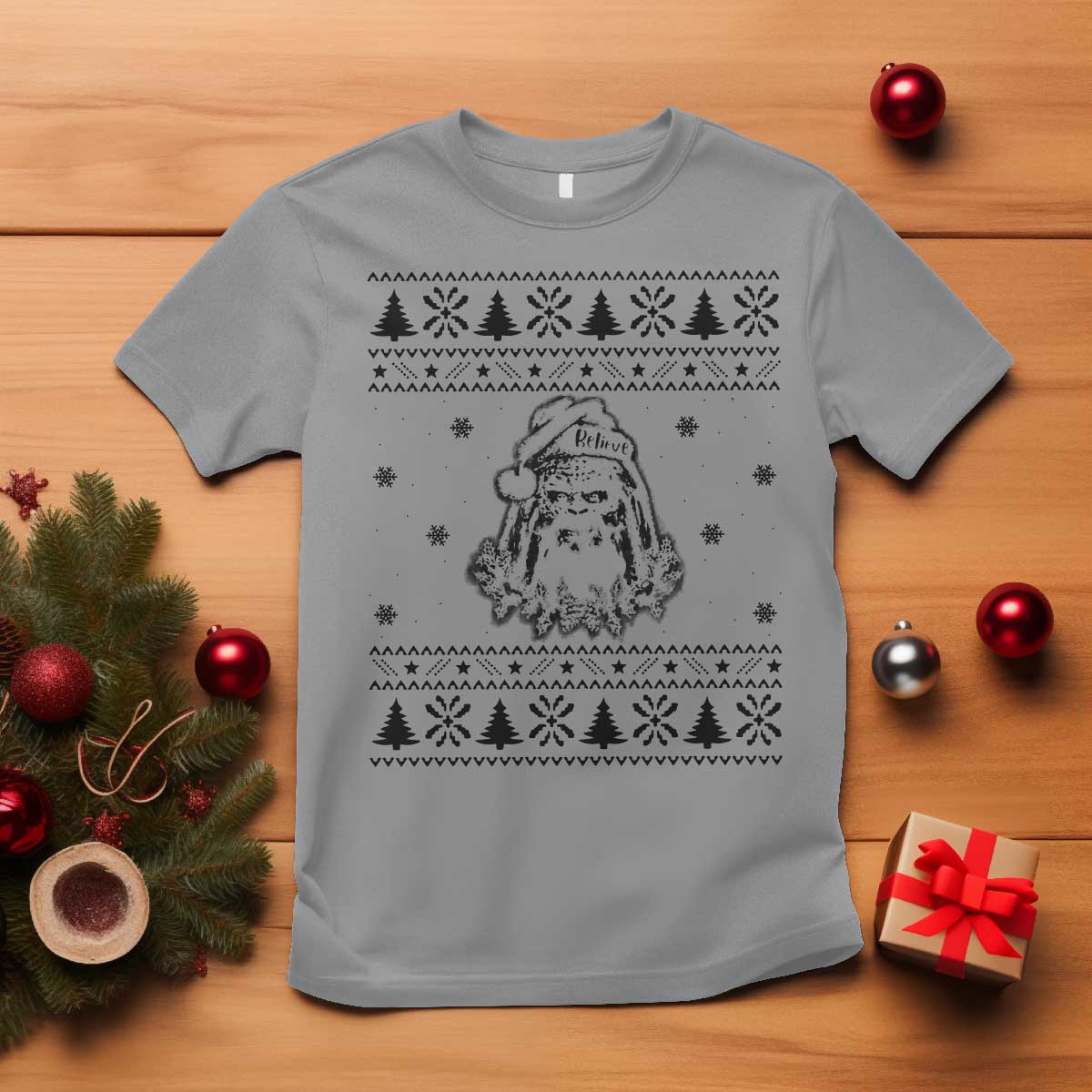 Bigfoot Santa Claus T Shirt Sasquatch Lovers Funny Xmas Ugly TS10 Sport Gray Print Your Wear