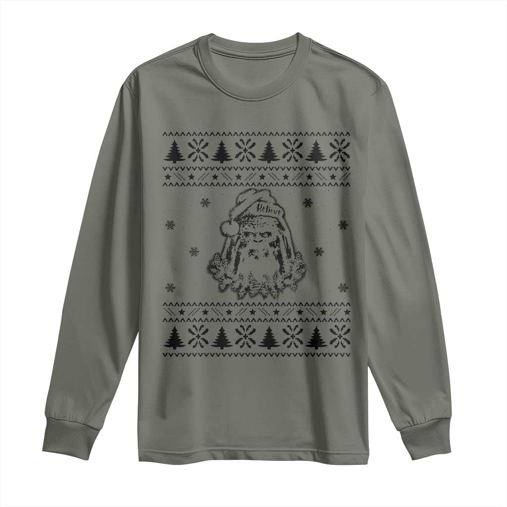 Bigfoot Santa Claus Long Sleeve Shirt Sasquatch Lovers Funny Xmas Ugly TS10 Military Green Print Your Wear