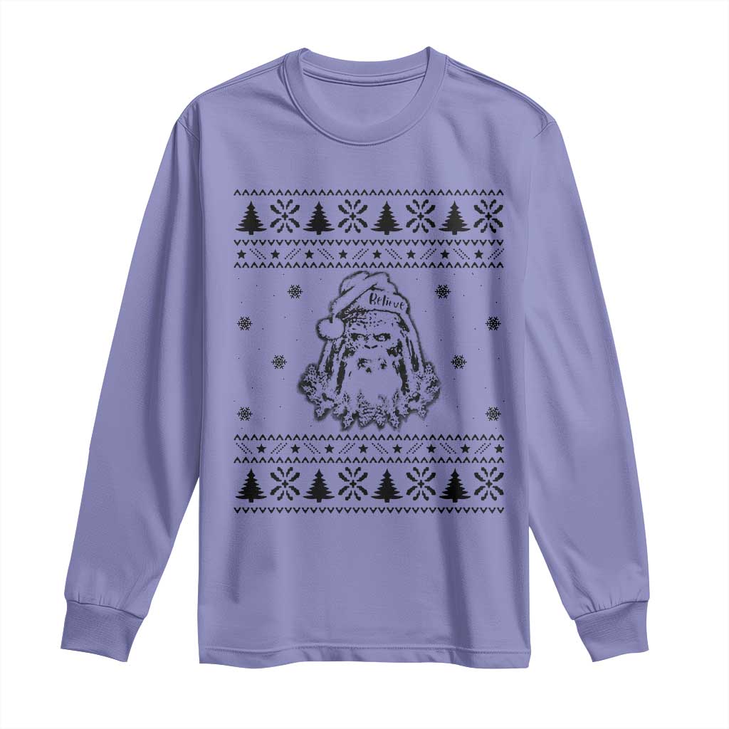 Bigfoot Santa Claus Long Sleeve Shirt Sasquatch Lovers Funny Xmas Ugly TS10 Violet Print Your Wear