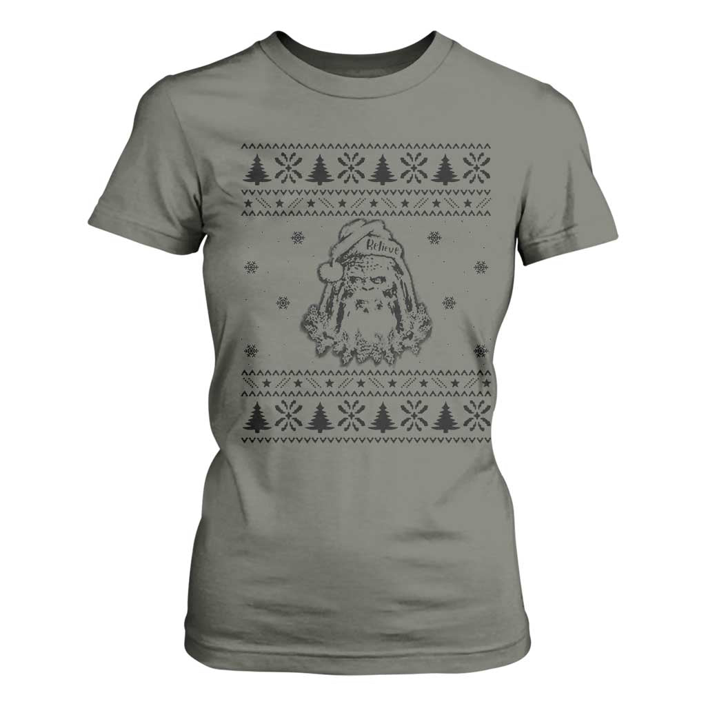 Bigfoot Santa Claus T Shirt For Women Sasquatch Lovers Funny Xmas Ugly TS10 Military Green Print Your Wear