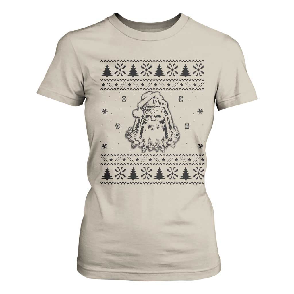 Bigfoot Santa Claus T Shirt For Women Sasquatch Lovers Funny Xmas Ugly TS10 Sand Print Your Wear