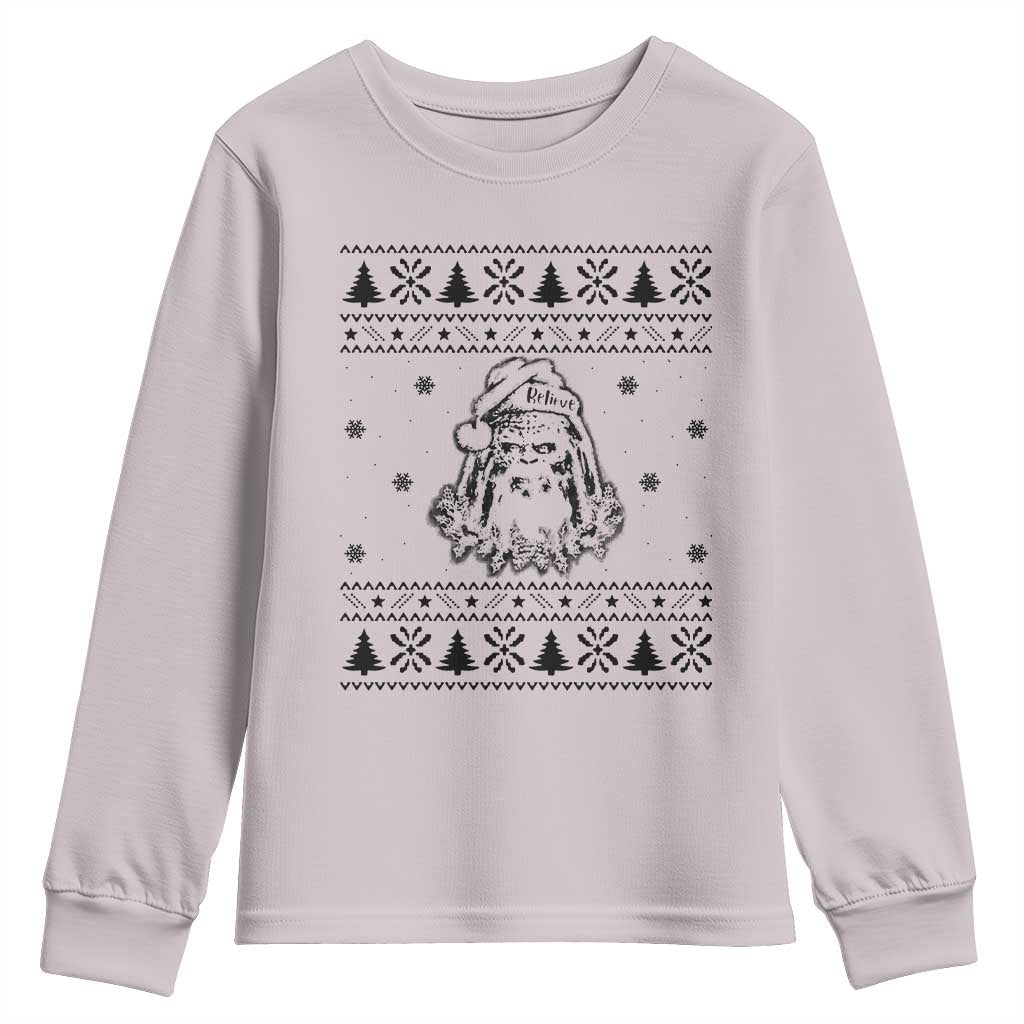 Bigfoot Santa Claus Youth Sweatshirt Sasquatch Lovers Funny Xmas Ugly TS10 Ice Gray Print Your Wear