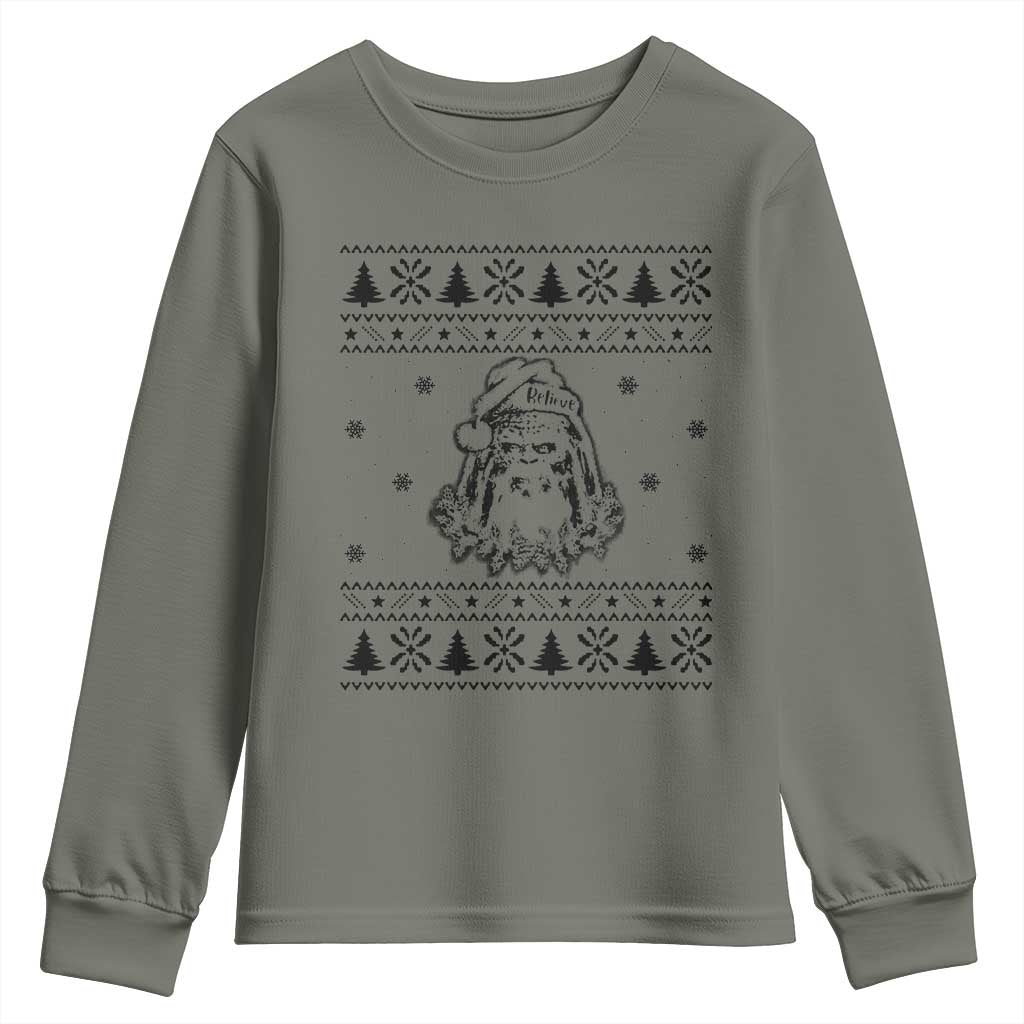 Bigfoot Santa Claus Youth Sweatshirt Sasquatch Lovers Funny Xmas Ugly TS10 Military Green Print Your Wear