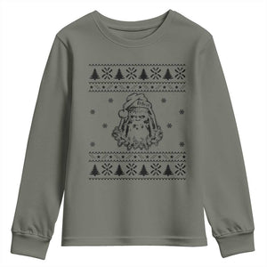 Bigfoot Santa Claus Youth Sweatshirt Sasquatch Lovers Funny Xmas Ugly TS10 Military Green Print Your Wear