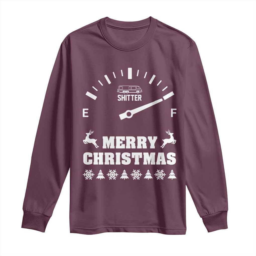 Merry Christmas Shitter's Full Long Sleeve Shirt Funny Ugly Christmas Sweater TS10 Maroon Print Your Wear