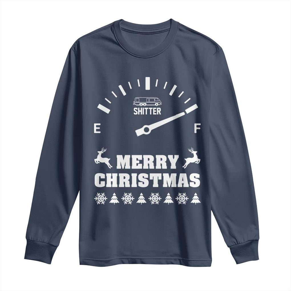 Merry Christmas Shitter's Full Long Sleeve Shirt Funny Ugly Christmas Sweater TS10 Navy Print Your Wear