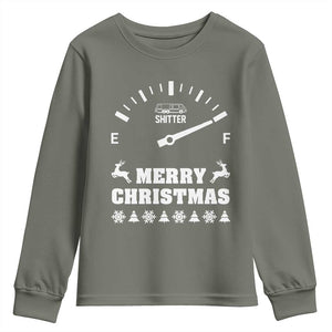 Merry Christmas Shitter's Full Youth Sweatshirt Funny Ugly Christmas Sweater TS10 Military Green Print Your Wear