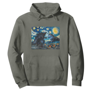 Godzilla Versus Moo Deng Hoodie Vintage Van Gogh Starry Night TS10 Military Green Print Your Wear