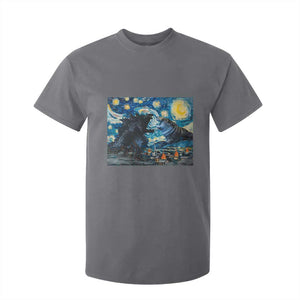 Godzilla Versus Moo Deng T Shirt For Kid Vintage Van Gogh Starry Night TS10 Charcoal Print Your Wear