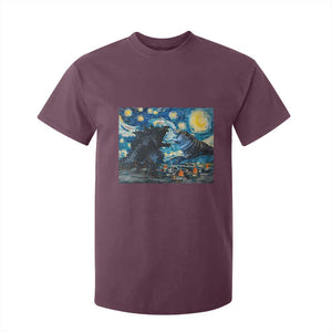 Godzilla Versus Moo Deng T Shirt For Kid Vintage Van Gogh Starry Night TS10 Maroon Print Your Wear