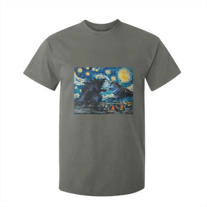 Godzilla Versus Moo Deng T Shirt For Kid Vintage Van Gogh Starry Night TS10 Military Green Print Your Wear