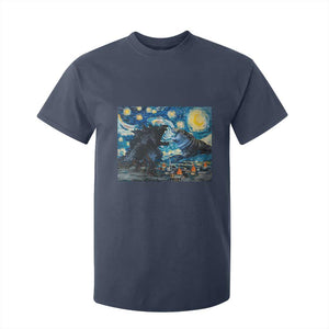 Godzilla Versus Moo Deng T Shirt For Kid Vintage Van Gogh Starry Night TS10 Navy Print Your Wear