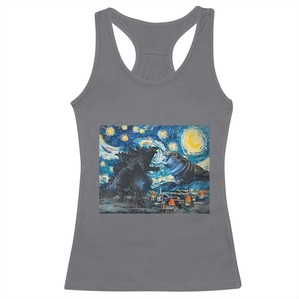 Godzilla Versus Moo Deng Racerback Tank Top Vintage Van Gogh Starry Night TS10 Charcoal Print Your Wear