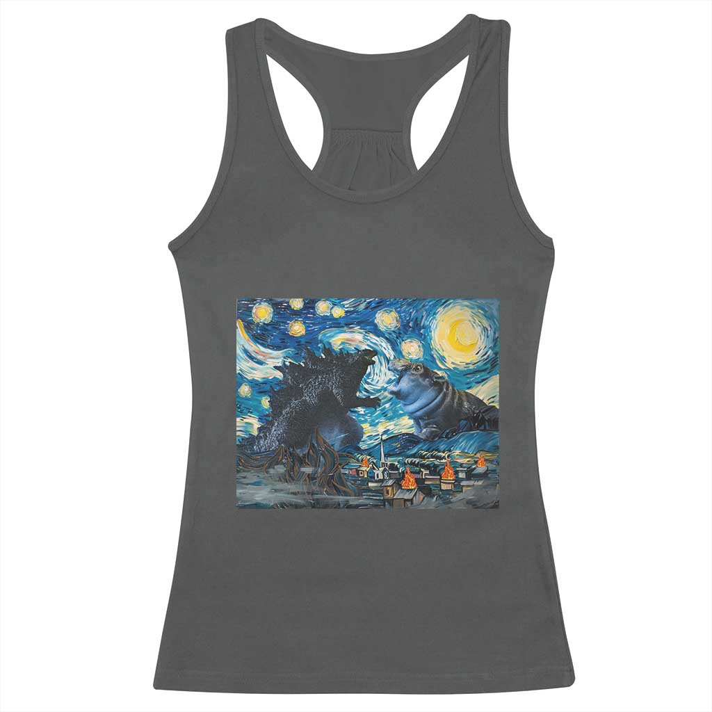 Godzilla Versus Moo Deng Racerback Tank Top Vintage Van Gogh Starry Night TS10 Dark Heather Print Your Wear