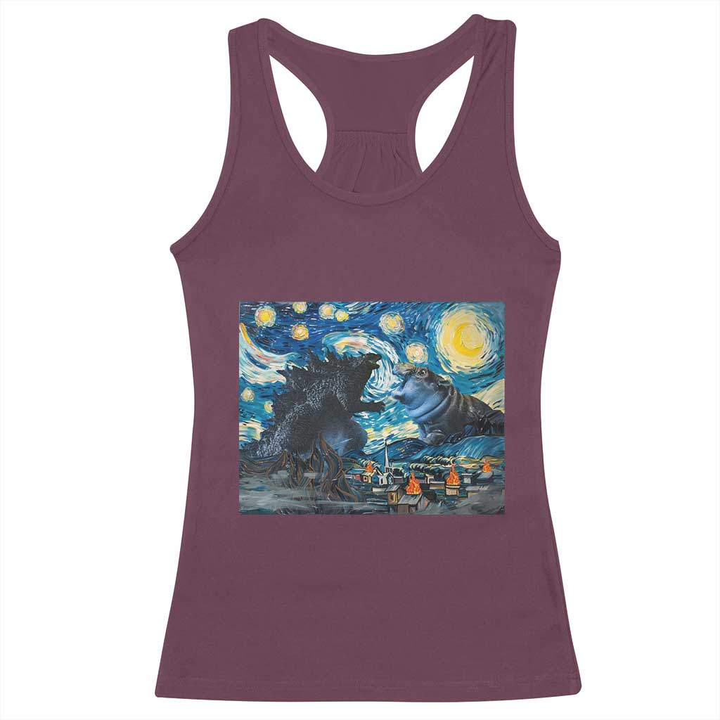 Godzilla Versus Moo Deng Racerback Tank Top Vintage Van Gogh Starry Night TS10 Maroon Print Your Wear