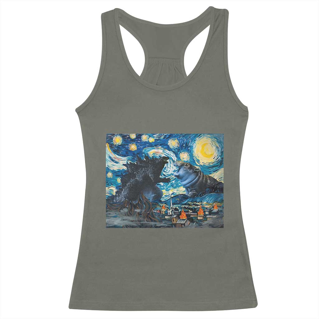 Godzilla Versus Moo Deng Racerback Tank Top Vintage Van Gogh Starry Night TS10 Military Green Print Your Wear