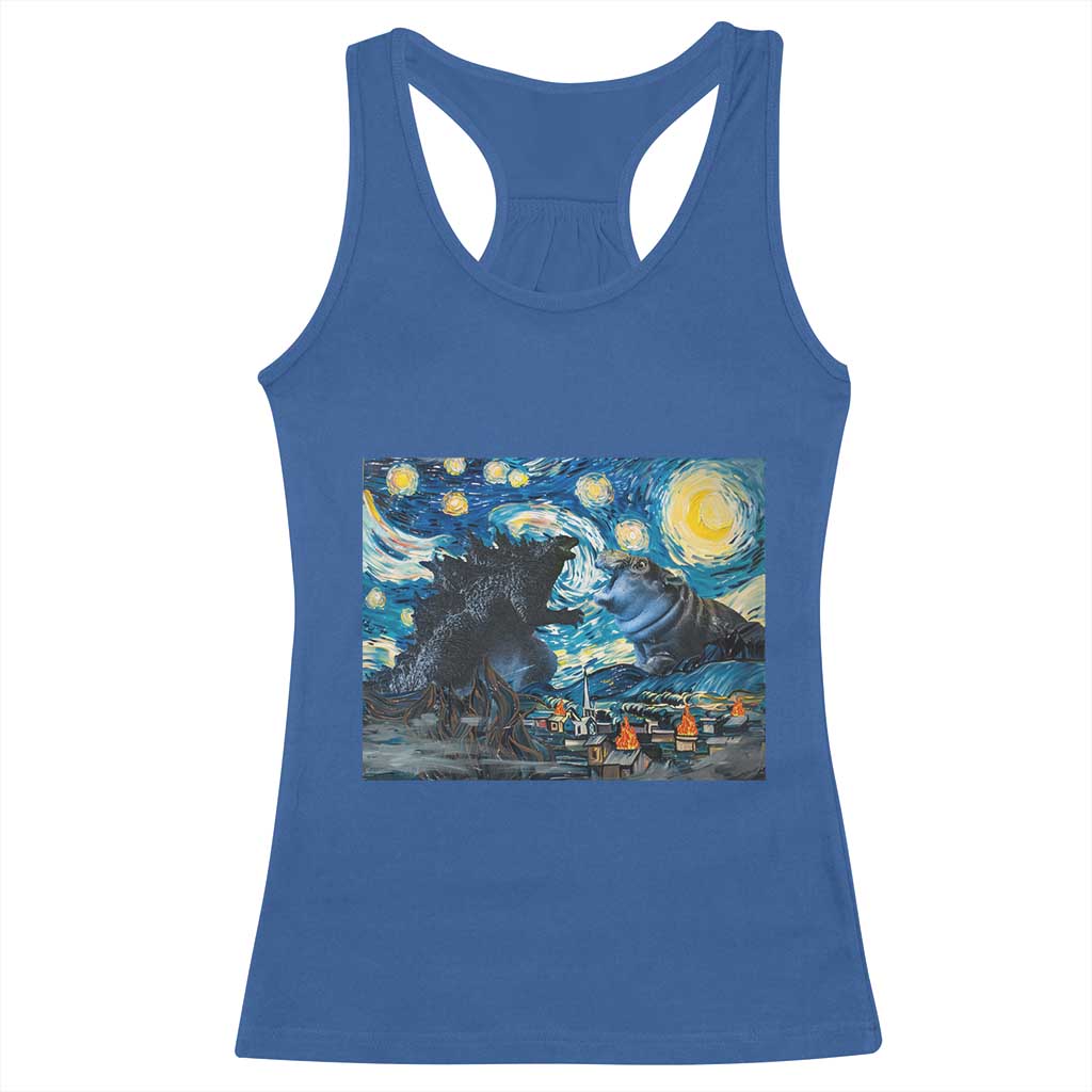 Godzilla Versus Moo Deng Racerback Tank Top Vintage Van Gogh Starry Night TS10 Royal Blue Print Your Wear