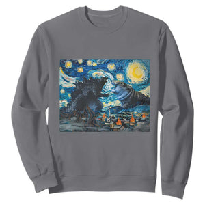Godzilla Versus Moo Deng Sweatshirt Vintage Van Gogh Starry Night TS10 Charcoal Print Your Wear