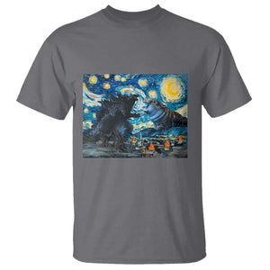 Godzilla Versus Moo Deng T Shirt Vintage Van Gogh Starry Night TS10 Charcoal Print Your Wear