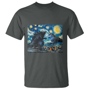 Godzilla Versus Moo Deng T Shirt Vintage Van Gogh Starry Night TS10 Dark Heather Print Your Wear