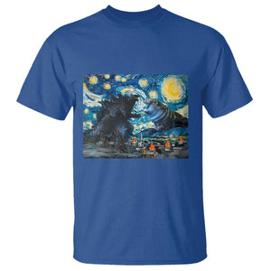 Godzilla Versus Moo Deng T Shirt Vintage Van Gogh Starry Night TS10 Royal Blue Print Your Wear