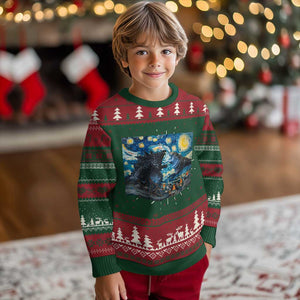 Godzilla Versus Moo Deng Ugly Christmas Sweater Vintage Van Gogh Starry Night TS10 Christmas Print Your Wear