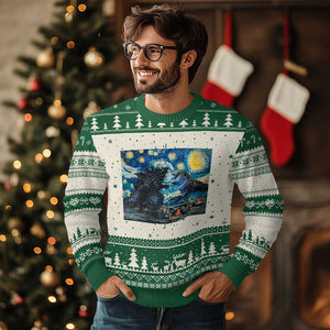 Godzilla Versus Moo Deng Ugly Christmas Sweater Vintage Van Gogh Starry Night TS10 Green Print Your Wear