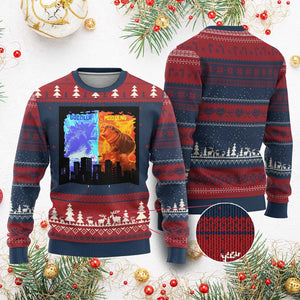 Godzilla Versus Moo Deng Ugly Christmas Sweater TS10 Burgundy Print Your Wear