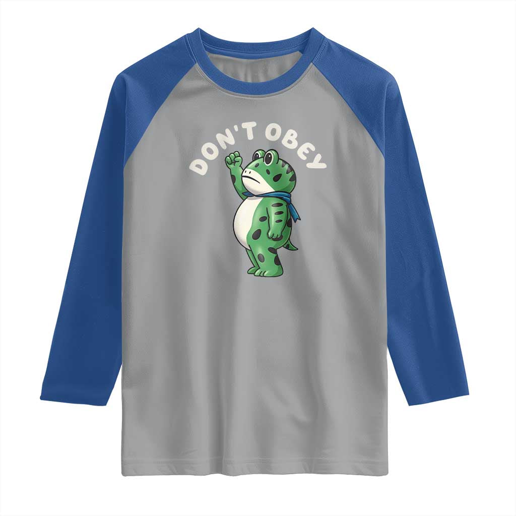 Portland Frog Raglan Shirt Don't Obey Inflatable Costume Protest TS10 Sport Gray Royal Print Your Wear